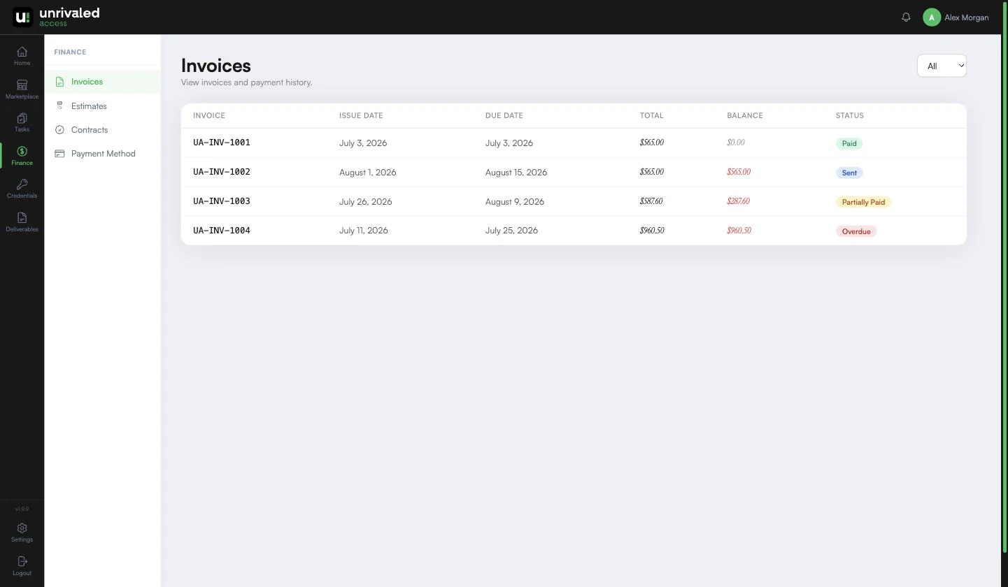 Invoices and payments, all in one place.